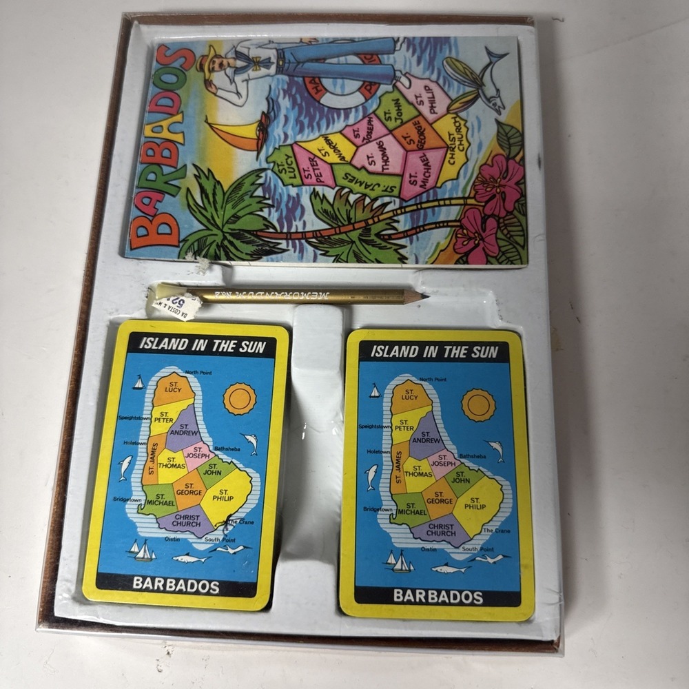 Vintage Barbados Playing Cards 2 Deck Score Pad Set Island In The Sun Souvenir
